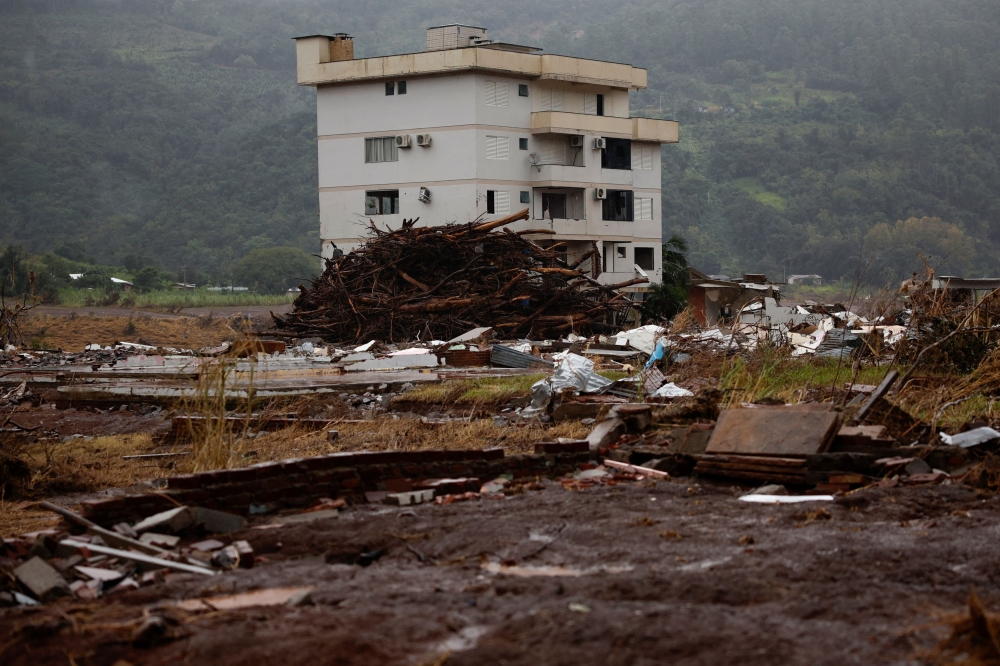 View of a building partially destroyed after floods in Mucum, Rio Grande do Sul state, Brazil May 11, 2024. — Reuters pic