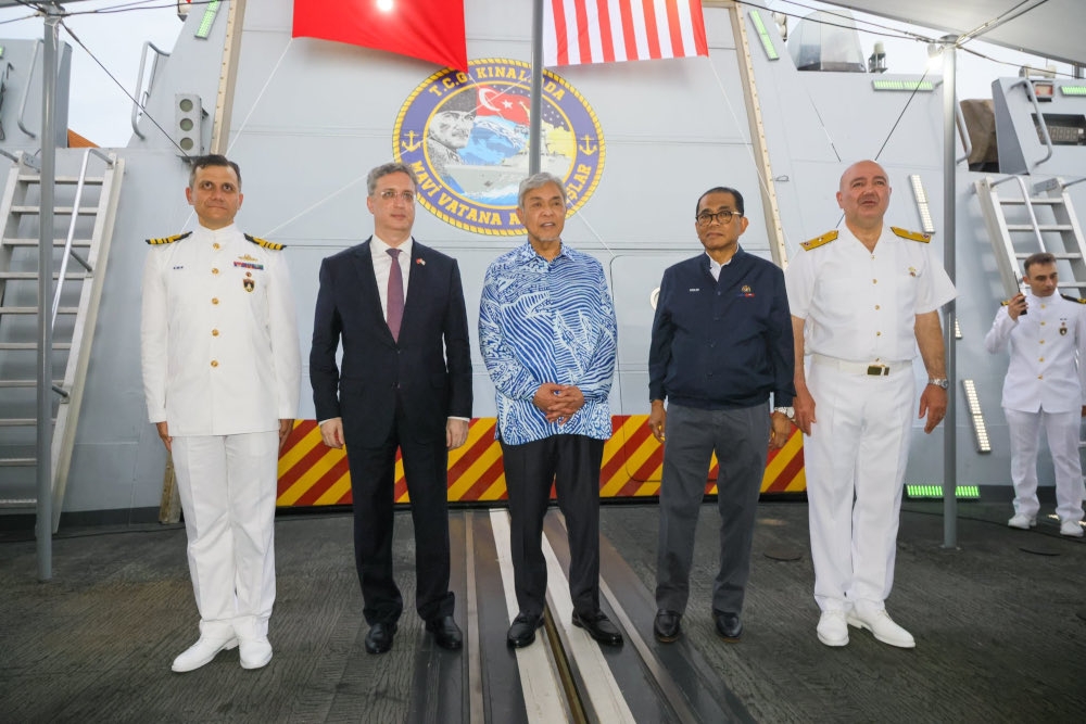 Deputy Prime Minister Datuk Seri Ahmad Zahid Hamidi aboard the Turkiye Navy corvette TCG Kinaliada during its visit to Malaysia, May 14, 2024. Also present is Defence Minister Datuk Seri Mohamed Khaled Nordin. — Picture from X/Zahid Hamidi