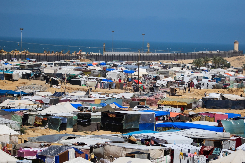 Tents are set up by displaced Palestinians in al-Mawasi near the border with Egypt in Rafah in the southern Gaza Strip. — AFP pic
