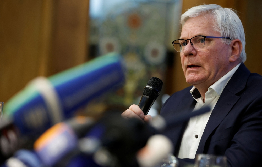 Kristinn Hrafnsson, WikiLeaks editor-in-chief, speaks to the media ahead of WikiLeaks founder Julian Assange’s extradition hearing in London, Britain, May 15, 2024. — Reuters pic