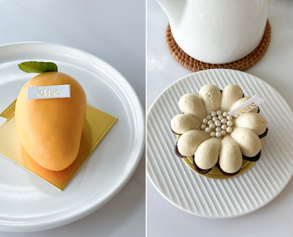 Chill at Étre Patisserie and try out their hyper realistic Mango with soft mousse and a passion fruit, lychee and Sarawak black pepper filling (left).  A seasonal offering was their Oolong Tart with a flower look and layers of chocolate sponge, ganache and tart shell, paired with the floral scented oolong tea infused mascarpone cream (right)