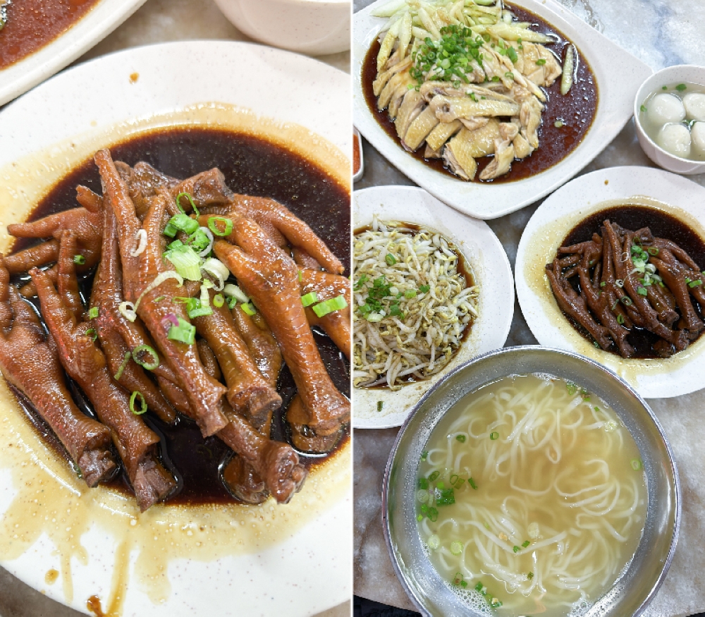 Braised chicken feet at Sam Ma Chicken Rice is superb with the gelatinous skin and fine meat (left). A satisfying dinner at Sam Ma Chicken Rice before leaving Ipoh for home (right)