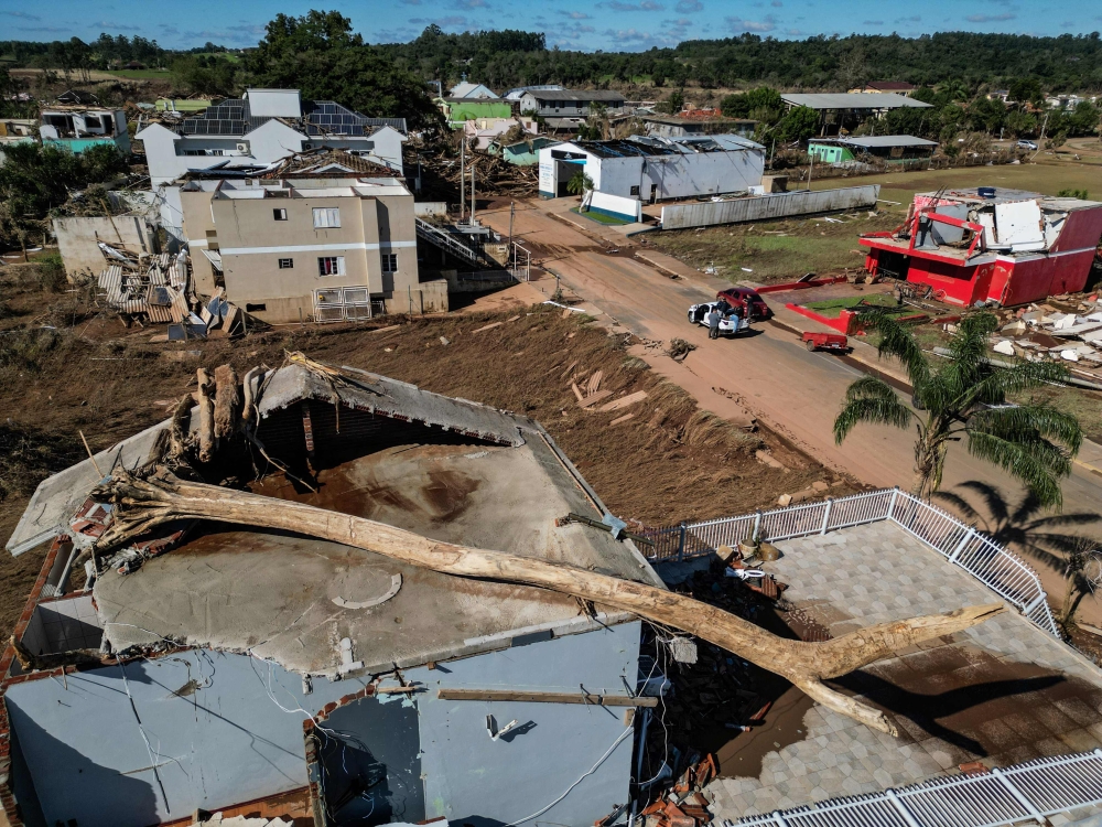 Aerial view of Arroio do Meio following the devastating floods that hit the region in Rio Grande do Sul state. — AFP pic