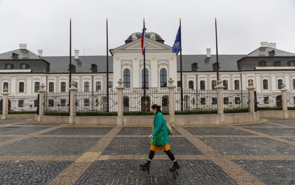 A woman walks next to the Presidential palace in Bratislava, Slovakia, May 17, 2024. — Reuters pic
