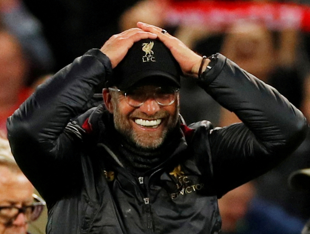 Liverpool manager Juergen Klopp celebrates after the match at the Anfield Stadium in Liverpool, May 7, 2019. — Reuters pic