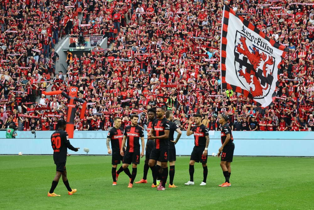 Bayer Leverkusen players before the match against FC Augsburg at the Bay Arena Stadium in Leverkusen, May 18, 2024. — Reuters pic