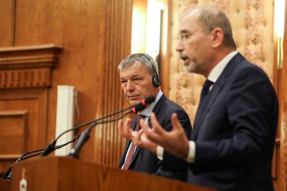 UNRWA Commissioner-General Philippe Lazzarini attends a joint news conference with Jordan's Foreign Minister Ayman Safadi in Amman, Jordan May 19, 2024. — Reuters pic