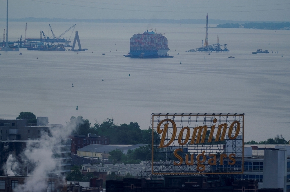 A view of the cargo ship ‘Dali’ as crews clear it from the Francis Scott Key Bridge in Baltimore, Maryland, May 20, 2024. — Reuters pic