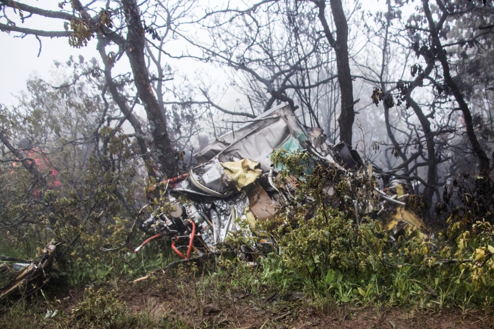 A view of the wreckage of Iranian president Ebrahim Raisi's helicopter at the crash site on a mountain in Varzaghan area, northwestern Iran, May 20, 2024. — Wana pic via Reuters