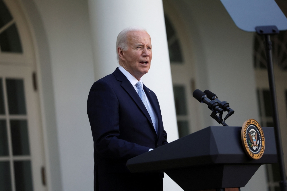US President Joe Biden delivers remarks, at a celebration for Jewish American Heritage Month, in the Rose Garden at the White House, in Washington May 20, 2024. — Reuters pic