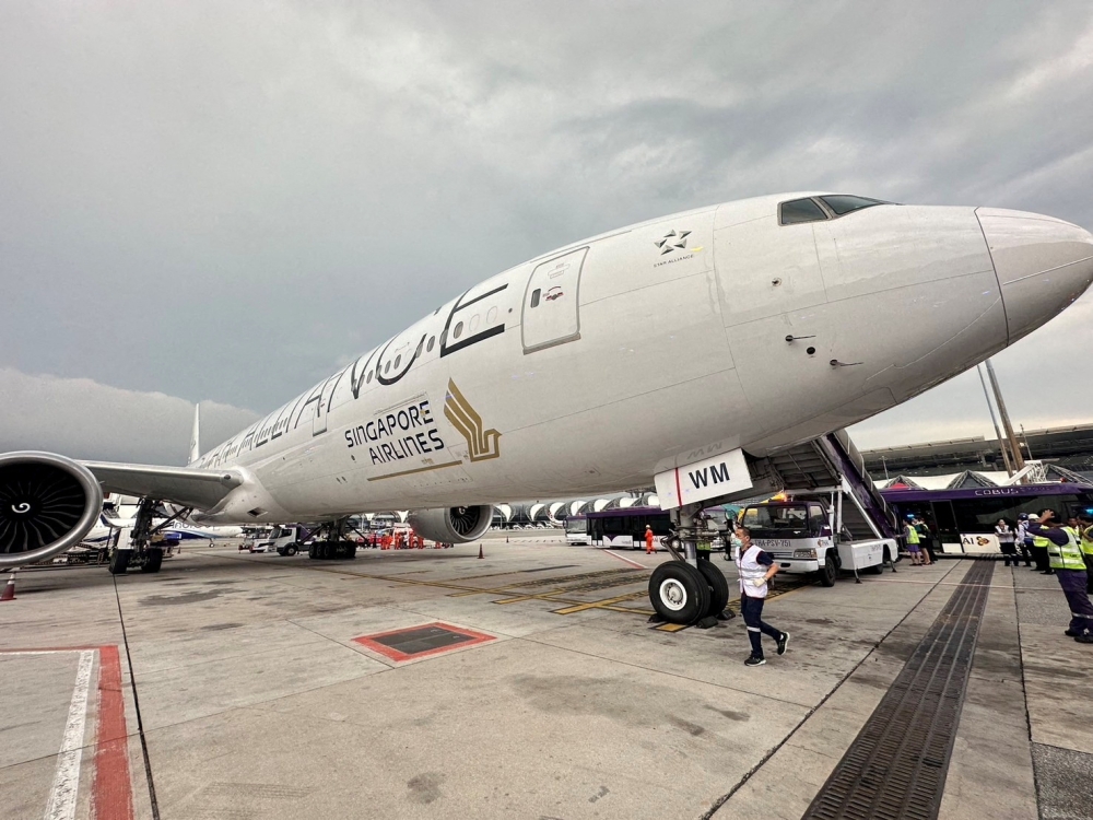 The Singapore Airlines aircraft is seen on tarmac after requesting an emergency landing at Bangkok’s Suvarnabhumi International Airport, Thailand May 21, 2024. — Reuters pic/Pongsakornr Rodphai 
