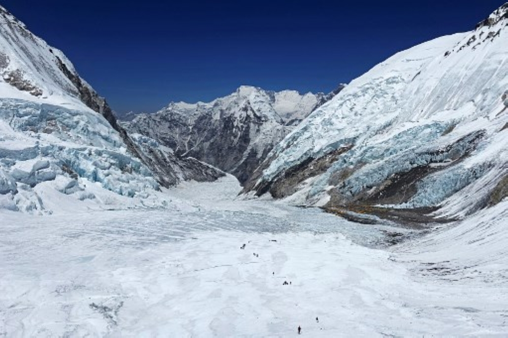 This photograph taken on May 3, 2024 shows mountaineers at the Khumbu Glacier during their ascend to Mount Everest’s summit, in Nepal. — AFP pic