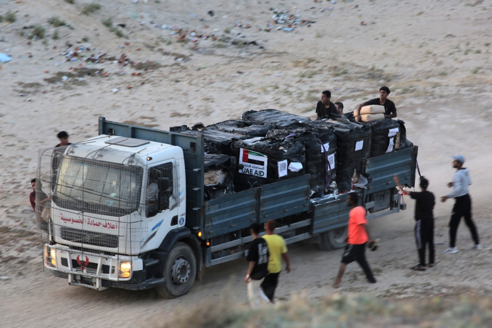 The number of aid trucks entering Gaza through the southern crossings of Rafah and Kerem Shalom has fallen dramatically in recent weeks, aid agencies say. — AFP pic