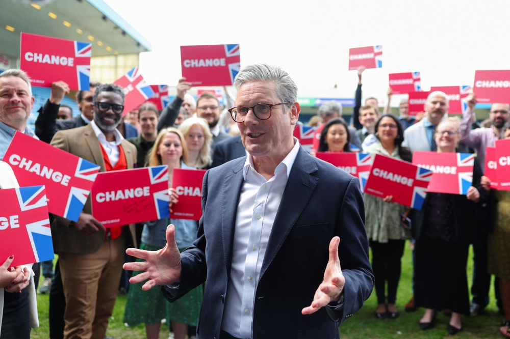 British opposition Labour Party leader Keir Starmer attends a Labour general election campaign event at Priestfield Stadium, the home of Gillingham football club in Gillingham May 23, 2024. — Reuters pic  