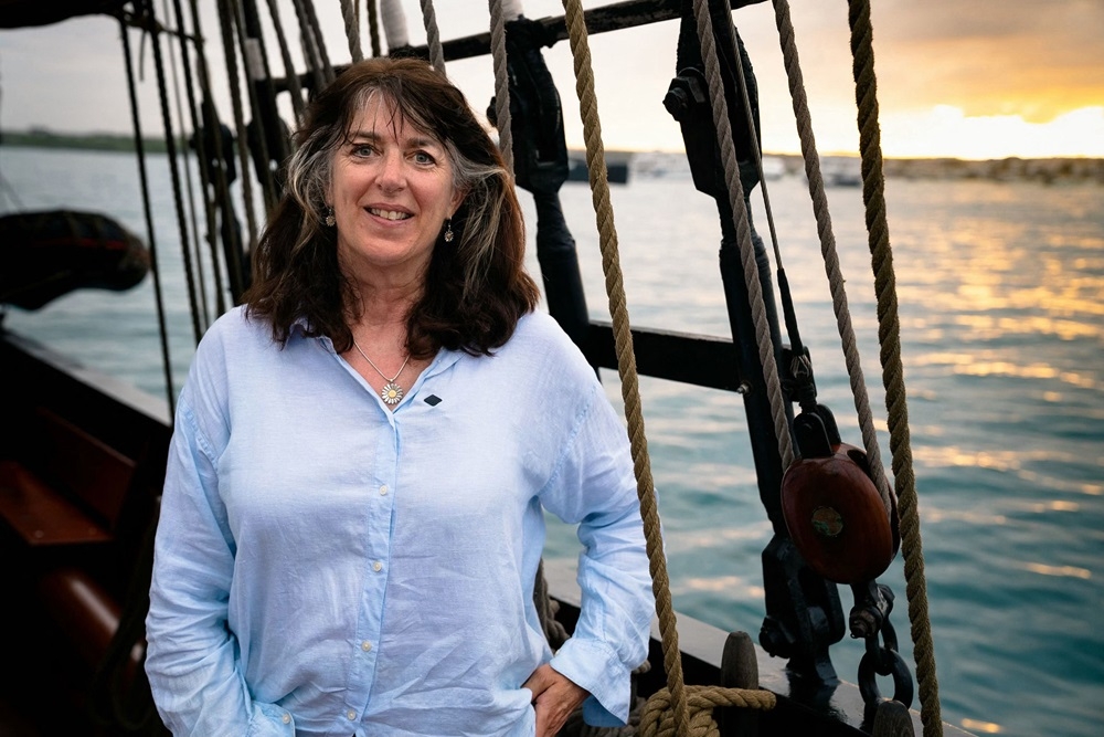 Sarah Darwin, descendant of Charles Darwin, poses for a picture onboard the long tall ship Oosterschelde in Puerto Ayora, Galapagos. ― AFP pic