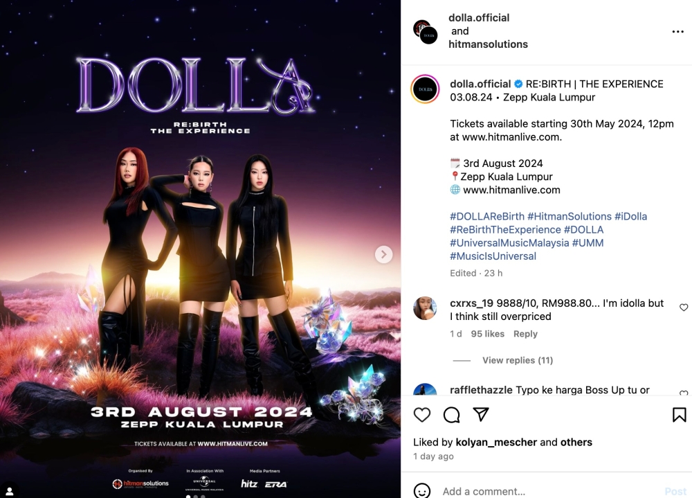Presented by Hitman Solutions, the 'Dolla Re:Birth The Experience' concert will take place at Zepp Kuala Lumpur — Picture via Instagram/Dolla Official