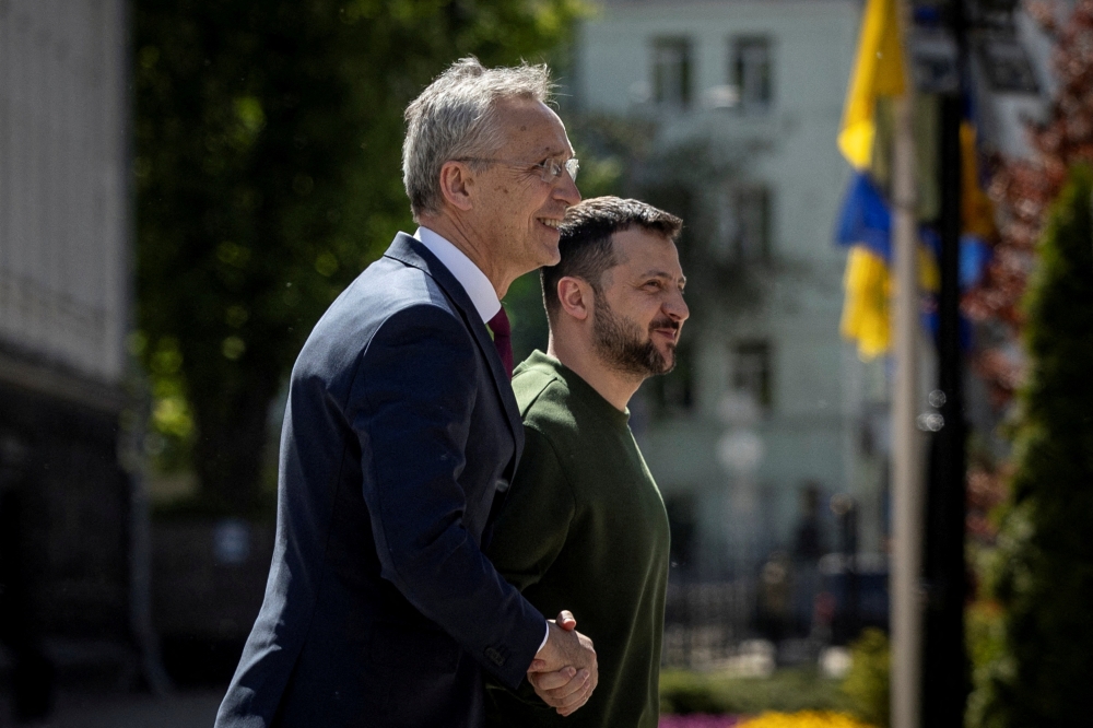 Ukraine's President Volodymyr Zelenskiy and Nato Secretary-General Jens Stoltenberg attend a press conference, amid Russia’s attack on Ukraine,  in Kyiv, Ukraine, April 29, 2024. — Reuters pic