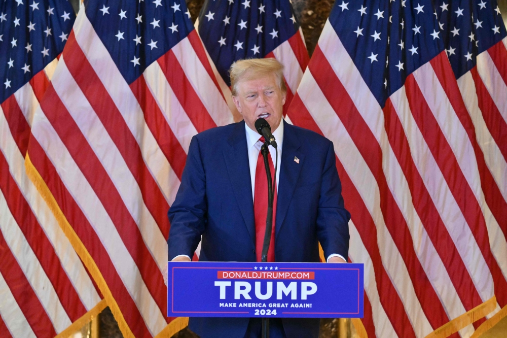 Former US President and Republican presidential candidate Donald Trump speaks during a press conference after being found guilty over hush-money charges at Trump Tower in New York May 31, 2024. — AFP pic  