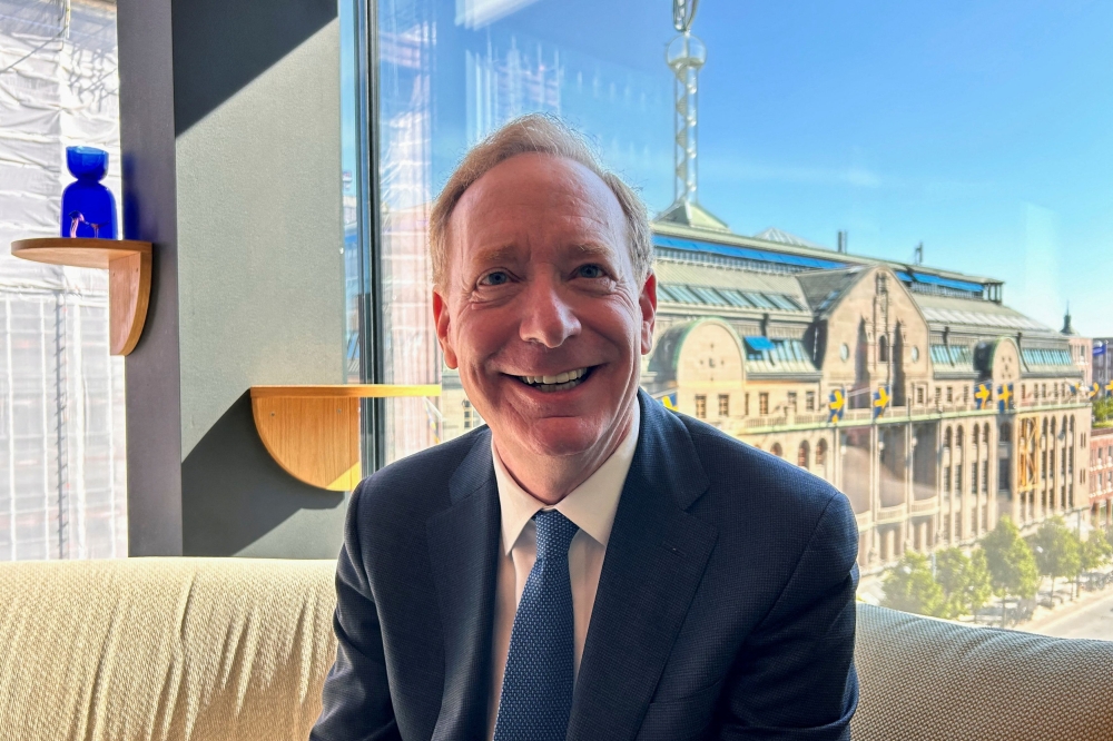 Microsoft Vice Chair and President Brad Smith said the firm has not seen significant use of artificial intelligence in the European Parliamentary elections for creating disinformation campaigns. — Reuters pic  