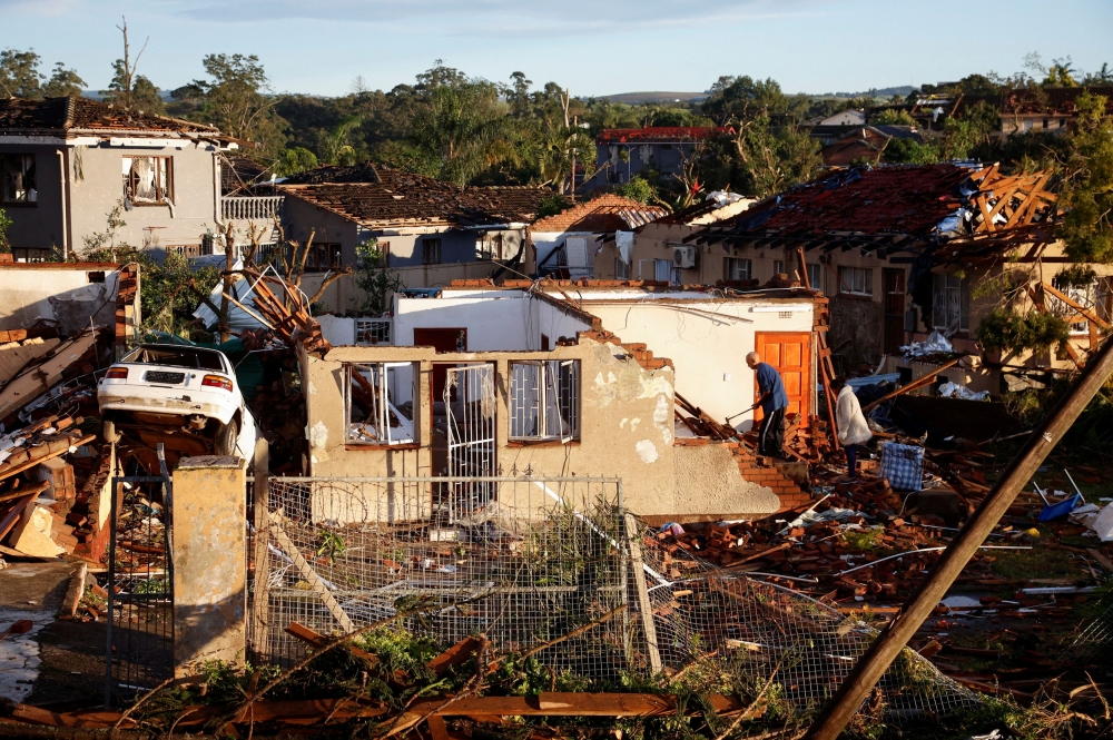 Homes hit by a tornado in Tongaat, South Africa. — Reuters pic