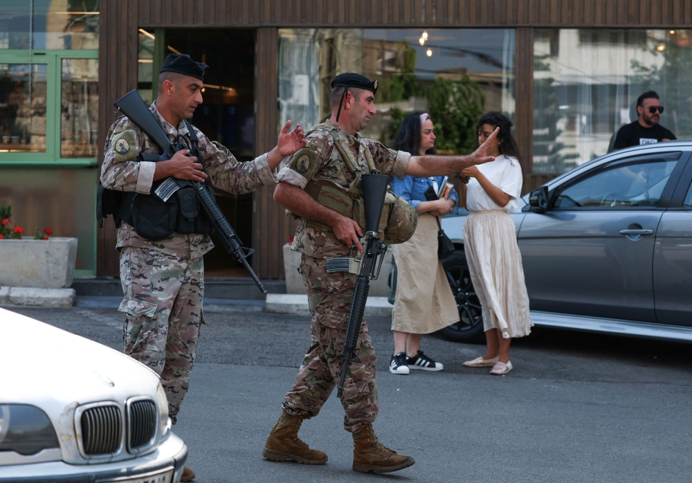 Lebanese soldiers securing the area near the US embassy in Awkar, Lebanon June 5, 2024. — Reuters pic