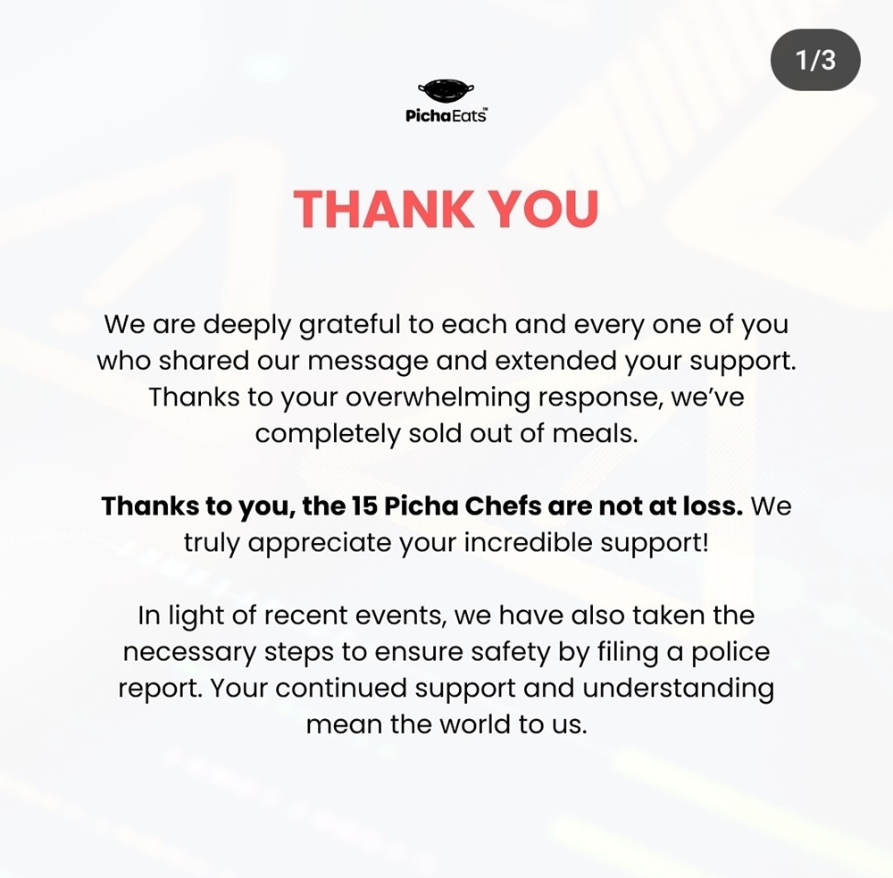 Taking to Instagram, PichaEats expressed its gratitude for the overwhelming response to its ‘emergency sale’ that started around 9am. ― Picture via Instagram/PichaEats