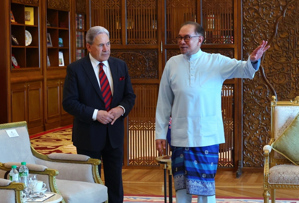 Prime Minister Datuk Seri Anwar Ibrahim held a meeting with Winston Peters when receiving a courtesy call from the Deputy Prime Minister of New Zealand who is also the Foreign Minister, at the Perdana Putra, June 7, 2024. — Bernama pic 