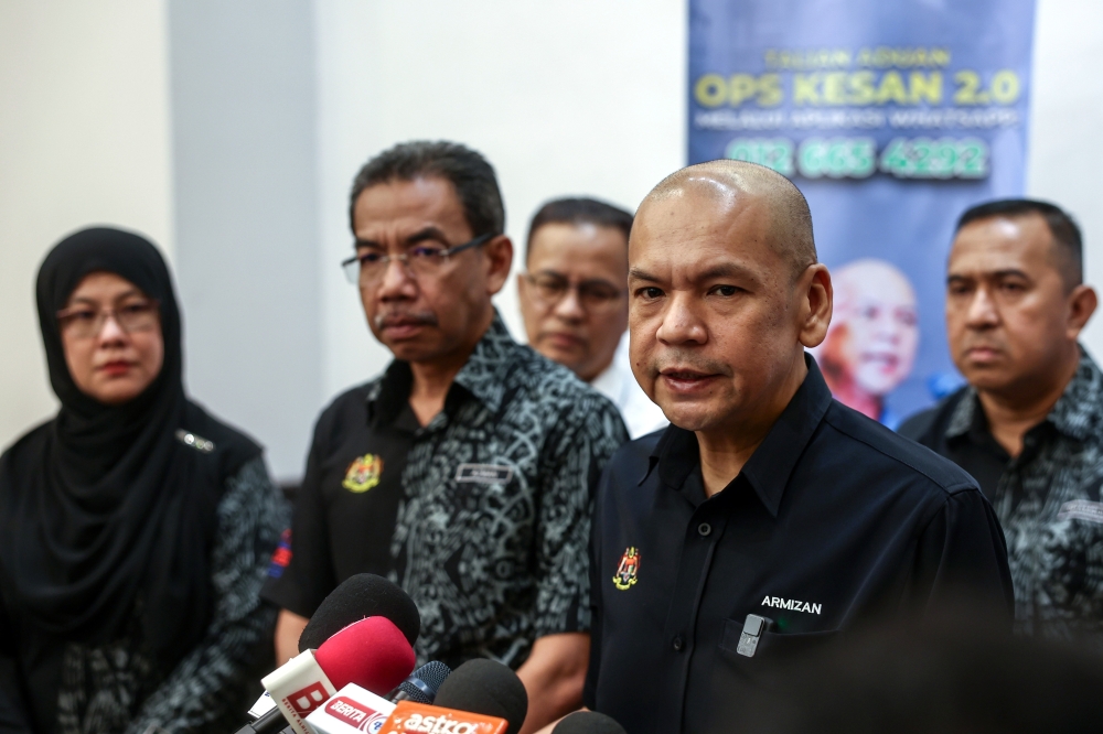 Domestic Trade and Cost of Living Minister Datuk Armizan Mohd Ali speaks to the media after officiating Ops Kesan 2.0 for the Targeted Diesel Subsidy implementation in Kota Baru, June 7, 2024. — Bernama pic  