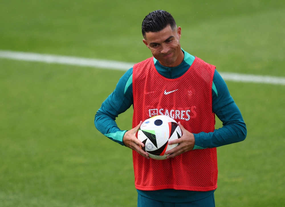 Portugal’s Cristiano Ronaldo during training at the Centro Desportivo Nacional do Jamor in Oeiras, Portugal on June 7, 2024. ― Reuters pic