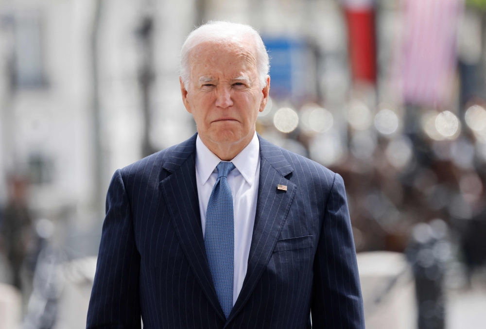 US President Joe Biden attends a ceremony at the Arc of Triomphe, in Paris, on June 8, 2024. ― AFP pic