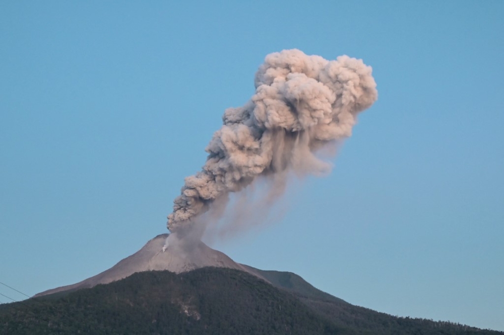 Mount Lewotobi Laki-laki in East Flores, East Nusa Tenggara, erupted today, spewing volcanic ash up to 800 metres high from its crater, according to the Volcanology and Geological Hazard Mitigation Centre. — AFP pic/Geological Agency of Indonesia