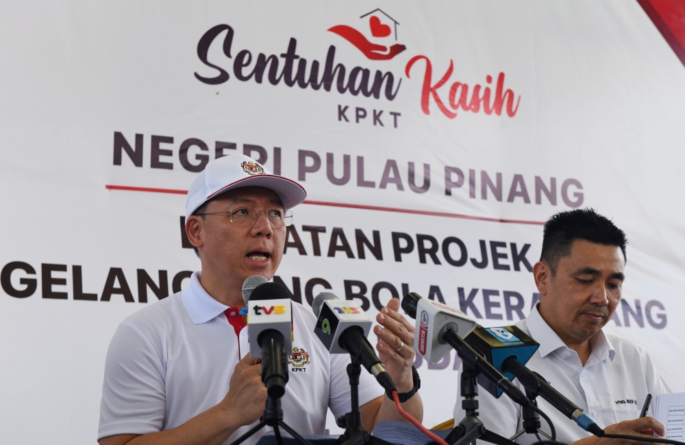Minister of Housing and Local Government Nga Kor Ming speaks at a press conference after the Sentuhan Kasih tour programme at Sungai Udang, Nibong Tebal June 11, 2024. — Bernama pic