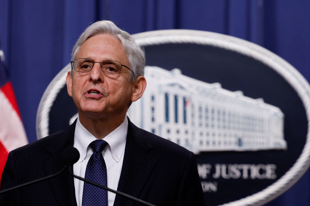 US Attorney General Merrick Garland warned in an op-ed published Tuesday by 'The Washington Post' that threats against the Justice Department and its employees had ramped up in recent weeks and the department was “under attack like never before.” — Reuters file pic