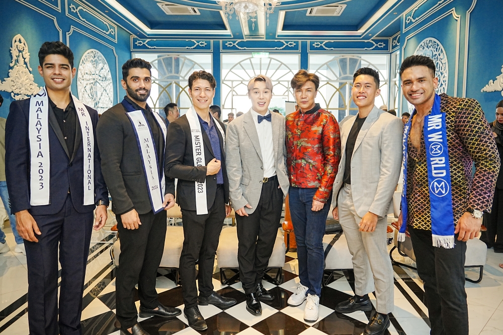 Lau (centre) with Seow (third from right) and various pageant winners at the launch of Mr. Global Malaysia 2024 yesterday. — Picture courtesy of Mr. Global Malaysia