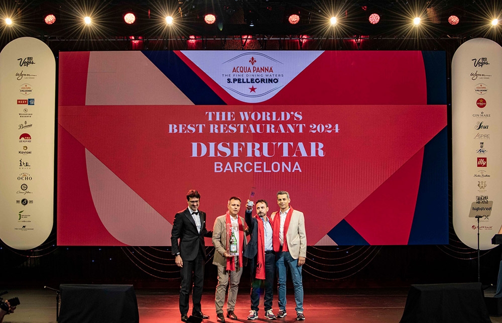 Oriol Castro, Eduard Xatruch and Mateu Casañas on stage as Disfrutar is named the world's best restaurant for 2024. — Picture courtesy of The World's 50 Best