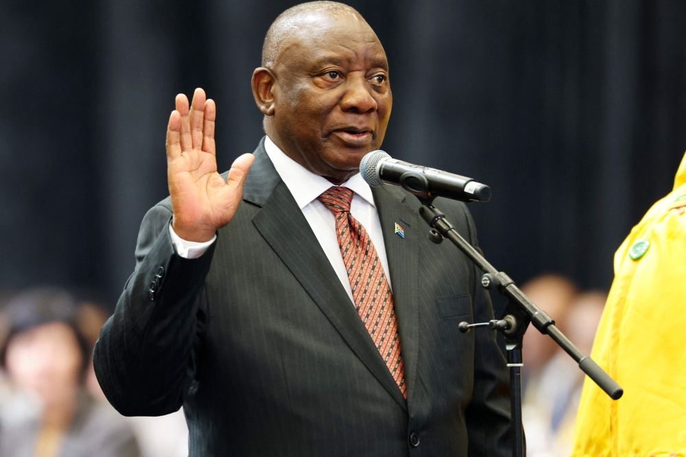President of the African National Congress (ANC) Cyril Ramaphosa sworn in as member of parliment during the first sitting of the New South African Parliament in Cape Town June 14, 2024. — AFP pic