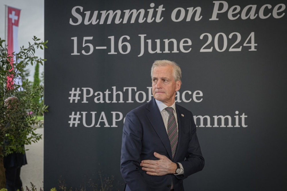Norway’s Prime Minister Jonas Gahr Store arrives to attend the Summit on peace in Ukraine, at the luxury Burgenstock resort near Lucerne, on June 15, 2024. The two-day gathering brings together Ukrainian President and more than 50 other heads of state and government, to try to work out a way towards a peace process for Ukraine — albeit without Russia. — AFP pic