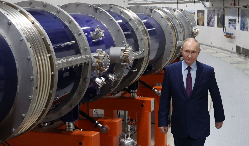 Russia’s President Vladimir Putin at the Joint Institute for Nuclear Research in Dubna in the Moscow region on June 13, 2024. — AFP pic