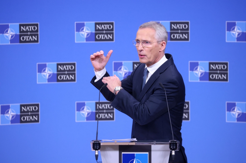 Nato Secretary General Jens Stoltenberg said today that a steady flow of Western weapons was vital for any peace in Ukraine. — Reuters pic