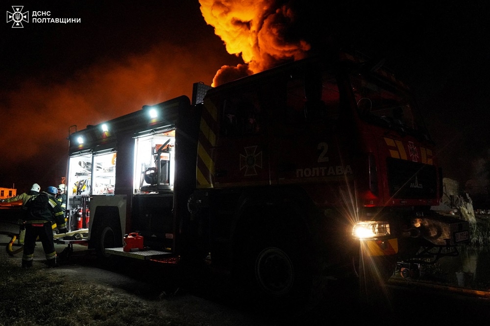 Firefighters work at a site of a Russian drone strike, amid Russia's attack on Ukraine, in Poltava region, Ukraine in this handout image released on June 5, 2024. ― Press service of the State Emergency Service of Ukraine in Poltava region/Handout via Reuters
