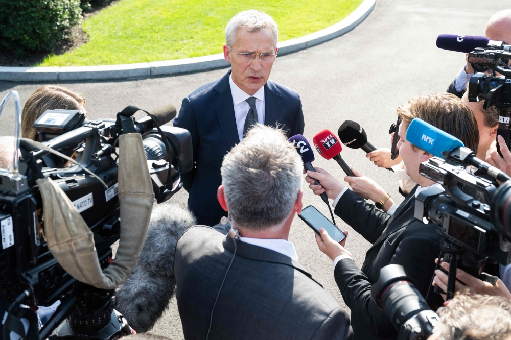 Nato Secretary General Jens Stoltenberg speaks to the media outside of the West Wing of the White House in Washington June 17, 2024, following a meeting with US President Joe Biden. ― AFP pic