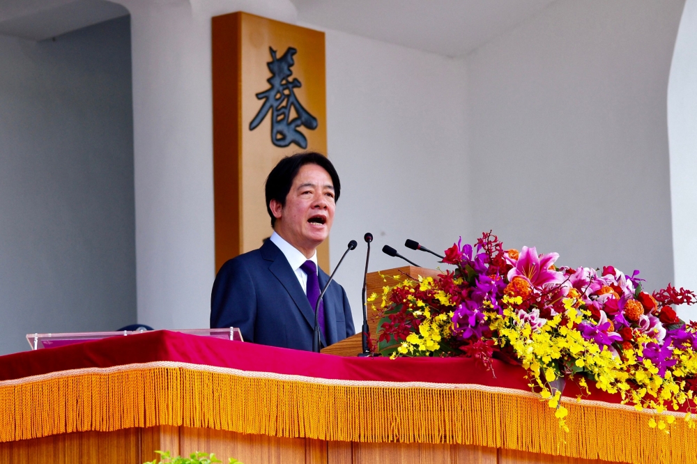 Taiwan President Lai Ching-te speaks at the Republic of China (ROC) Military Academy during the academy's 100th anniversary ceremony in Kaohsiung on June 16, 2024. — AFP pic