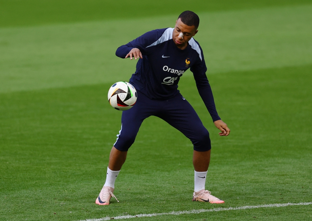 France's Kylian Mbappe during a training session in Paderborn, Germany June 19, 2024. ― Reuters pic