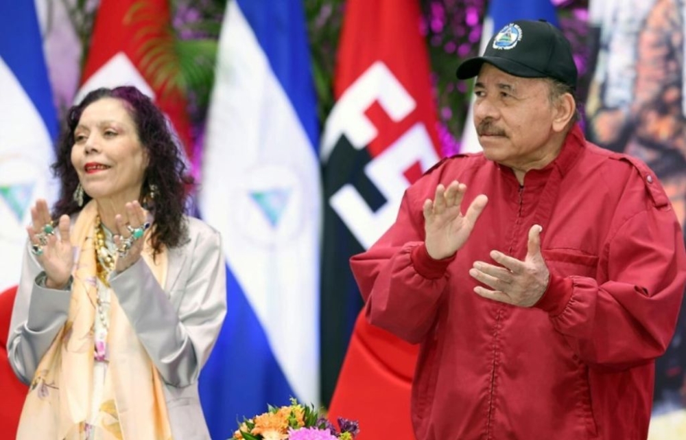 Nicaraguan President Daniel Ortega and Vice President Rosario Murillo are seen during an official event in Managua in February 2024, in a photograph provided by the presidency. — AFP pic
