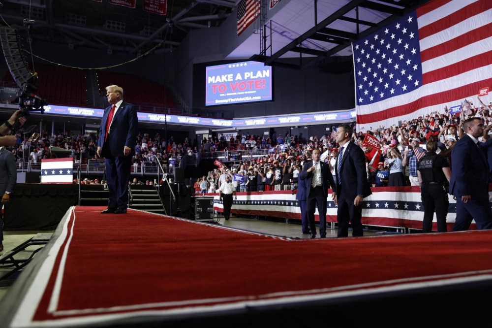 Republican presidential candidate, former US President Donald Trump walks offstage after speaking at a campaign rally at the Liacouras Center on June 22, 2024 in Philadelphia, Pennsylvania. — Getty Images via AFP