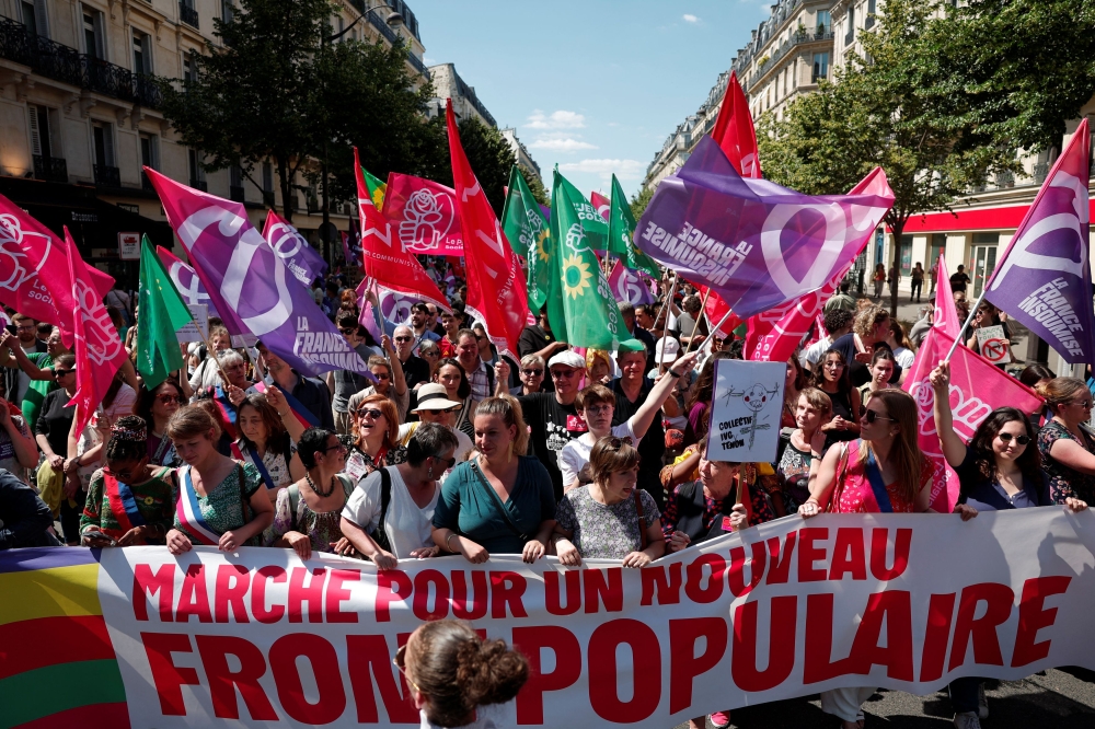 Thousands of people turned out in France yesterday for feminist demonstrations against the far right, which is expected to come out on top in June 30 snap elections, as parties sought to shore up support with days to go. — Reuters pic