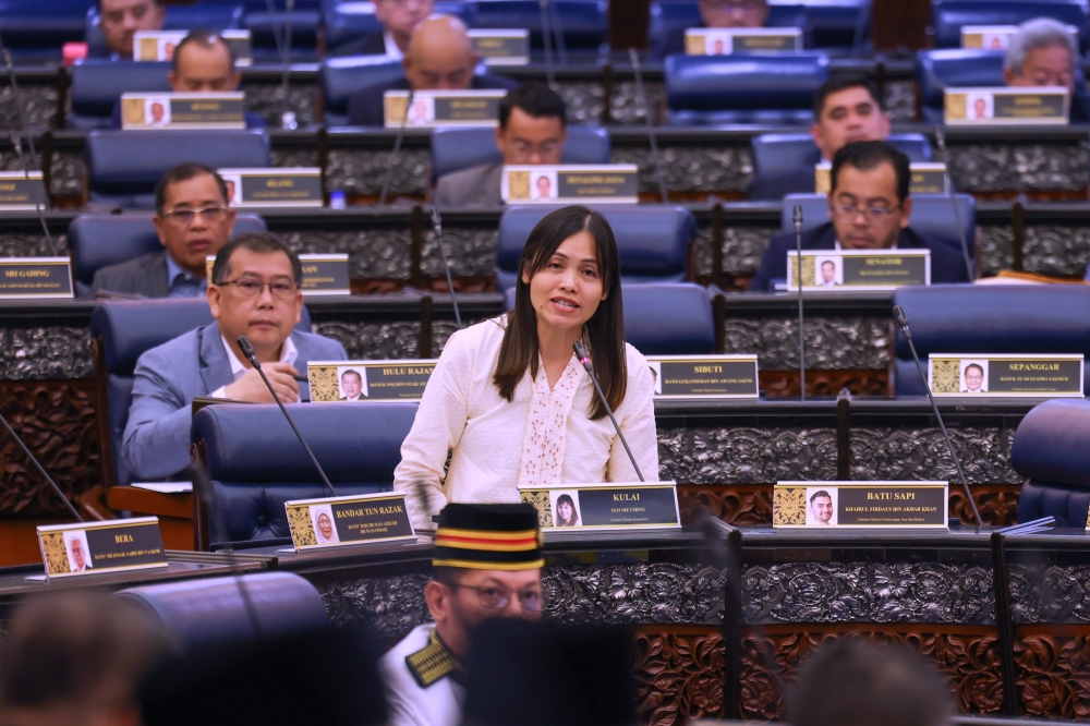 Deputy Communications Minister Teo Nie Ching speaks at the Parliament in Kuala Lumpur June 24, 2024. — Bernama pic