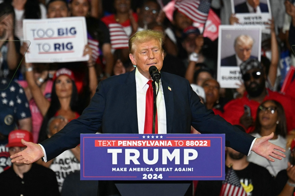 Former US President and Republican presidential candidate Donald Trump speaks at a rally in Philadelphia June 22, 2024. — AFP pic