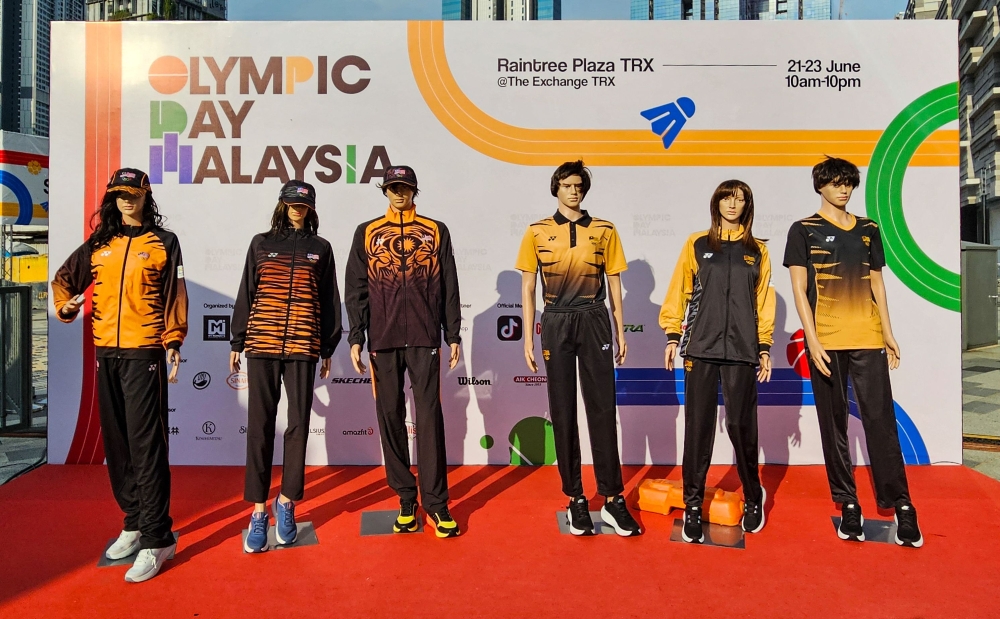 This picture taken on June 23, 2024 shows mannequins displaying the attire for Malaysia’s athletes at the Paris 2024 Olympic Games during an event in Kuala Lumpur. Youth and Sports Minister Hannah Yeoh today said the Malaysian contingent’s official attire introduced by the Olympic Council of Malaysia (OCM) recently will not be used in the 2024 Paris Olympic Games opening ceremony on July 26. — AFP pic