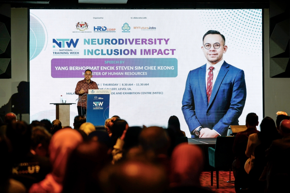 Human Resources Minister Steven Sim speaks at the at the Neurodiversity Inclusion Impact Programme in Kuala Lumpur, June 27, 2024. — Bernama pic 